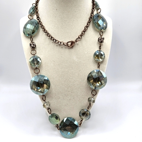 VINTAGE Stunning Green Faceted Glass Rhinestone Ball Long Statement Necklace - Picture 9 of 9